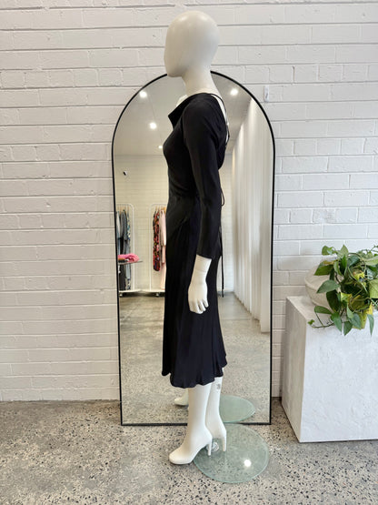 Carver Black Satin Backless Midi Dress - Size S
