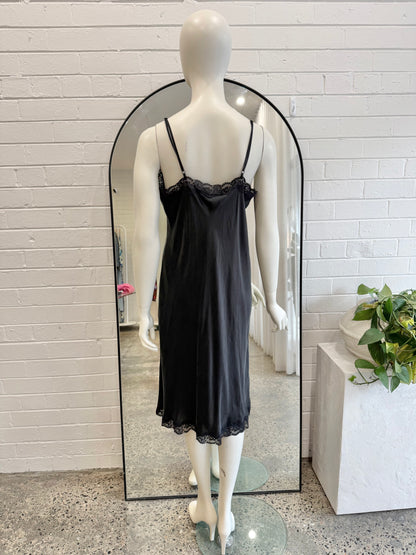 Papinelle Black Camille Silk Lace Long Slip Dress - Size L (12 - 14)