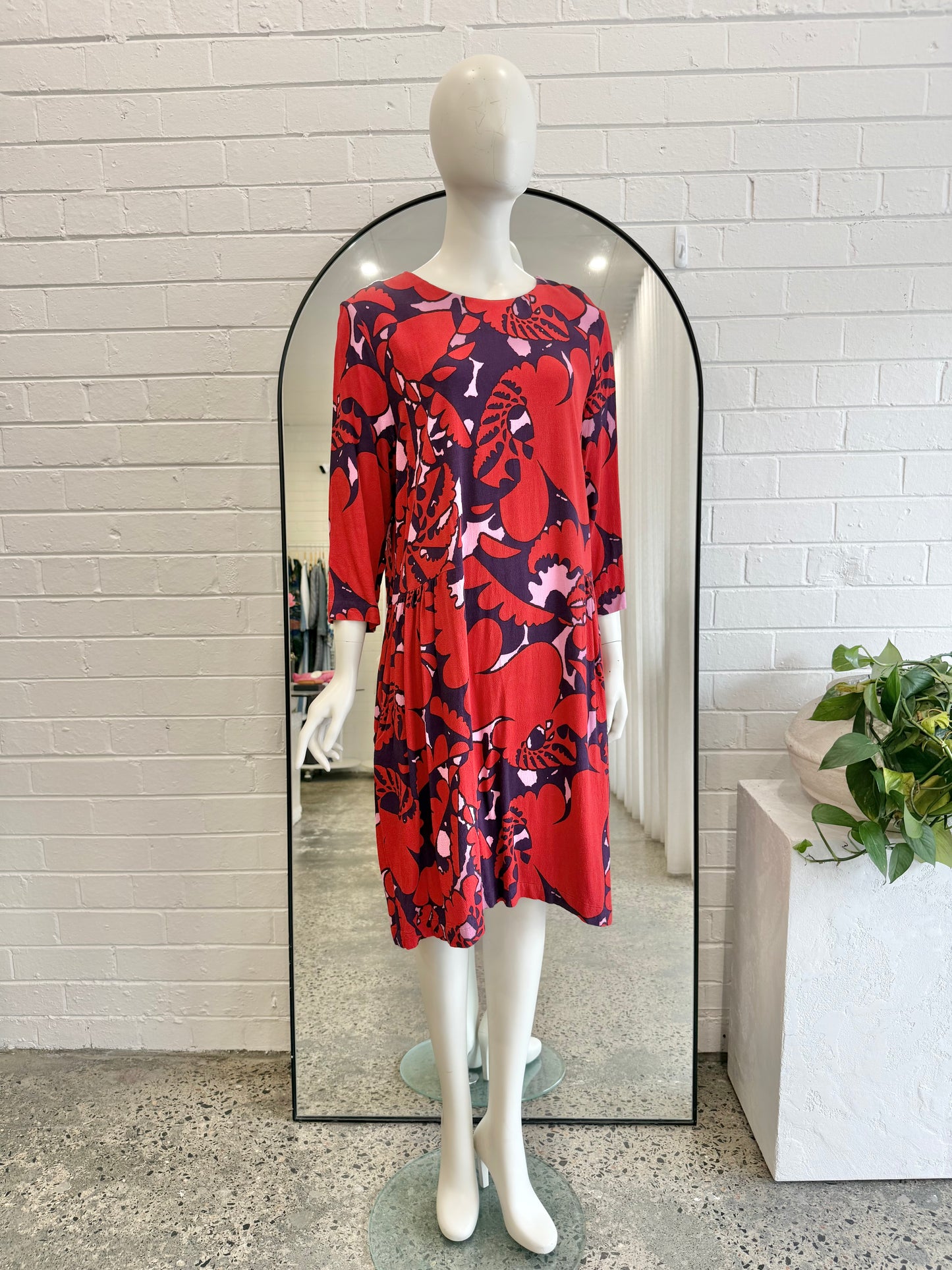 Marimekko Red Varbu Midi Dress - Size 44 (12)