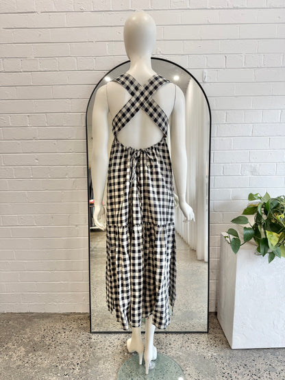 Shona Joy 'Aimee' Wide Strap Gingham Midi Dress - Size 8