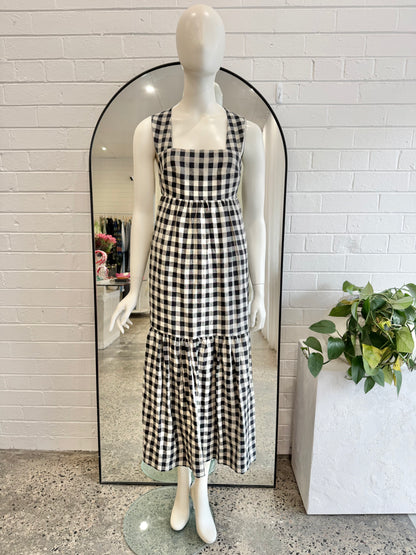 Shona Joy 'Aimee' Wide Strap Gingham Midi Dress - Size 8