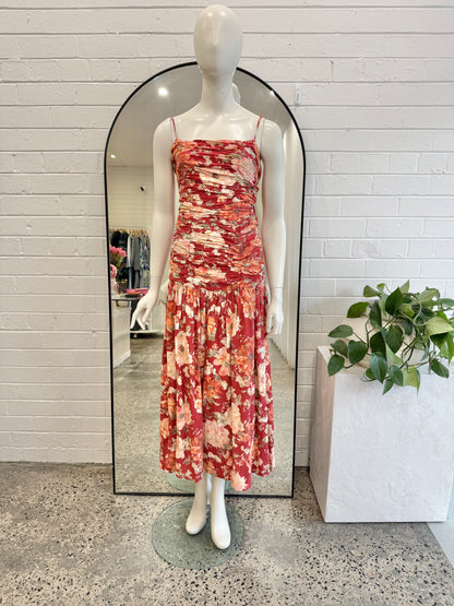 Posse Red Floral Raquel Maxi Dress - Size M (10)