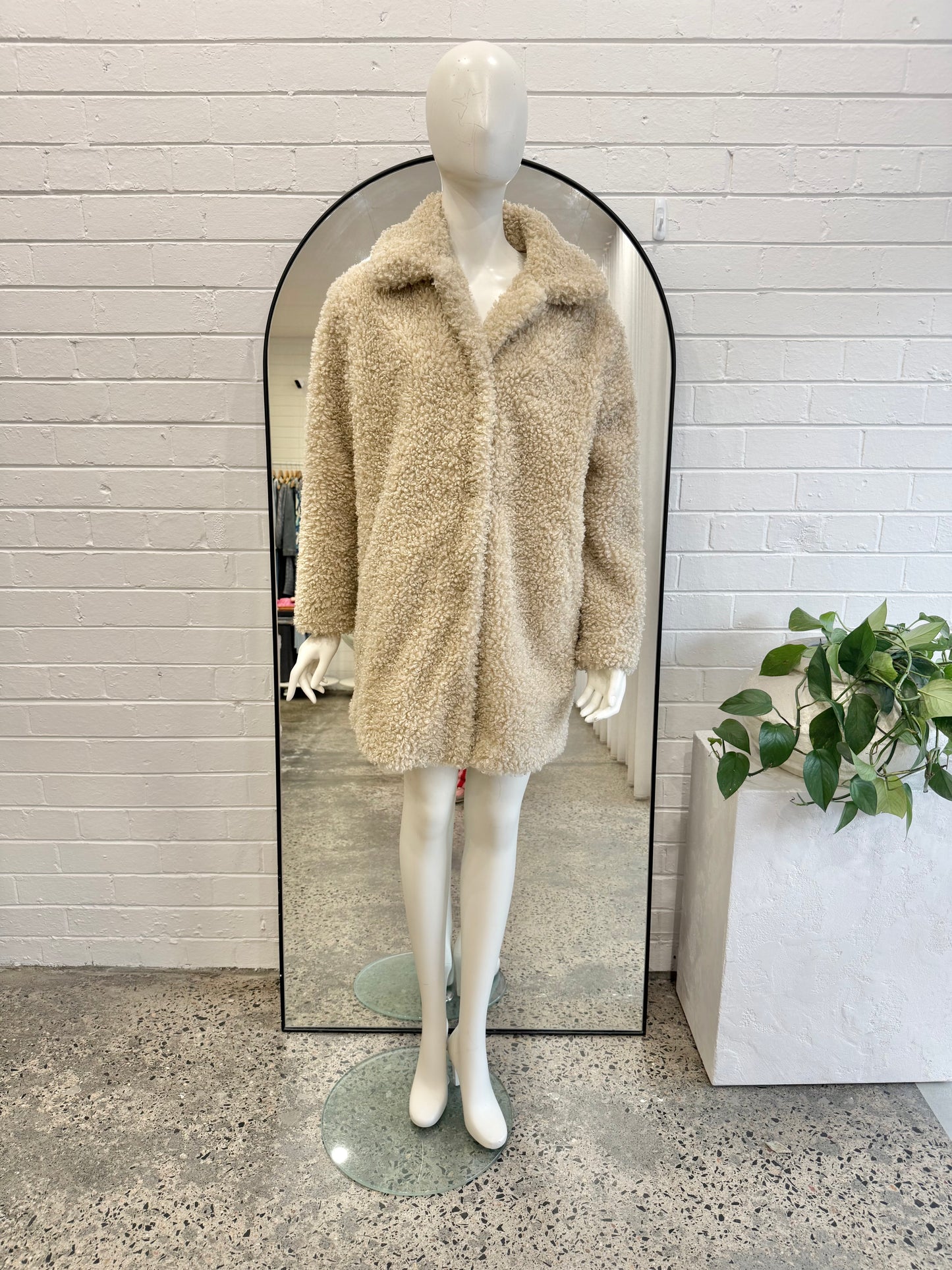 Espirit Beige Teddy Coat - Size S (6 - 8)