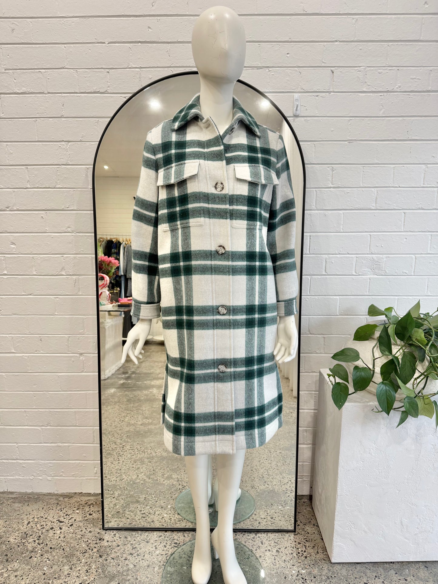 Country Road Dark Spruce Pocket Detail Check Coat - Size XXS - XS (6 - 8)