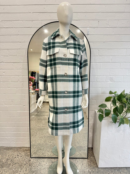Country Road Dark Spruce Pocket Detail Check Coat - Size XXS - XS (6 - 8)