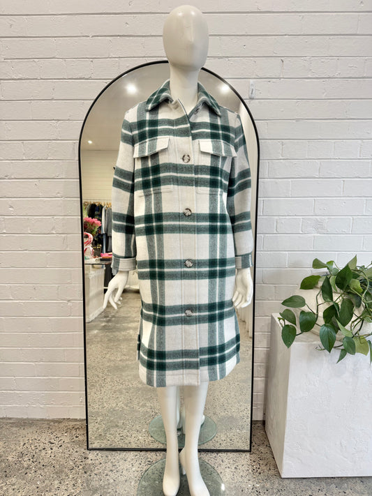 Country Road Dark Spruce Pocket Detail Check Coat - Size XXS - XS (6 - 8)