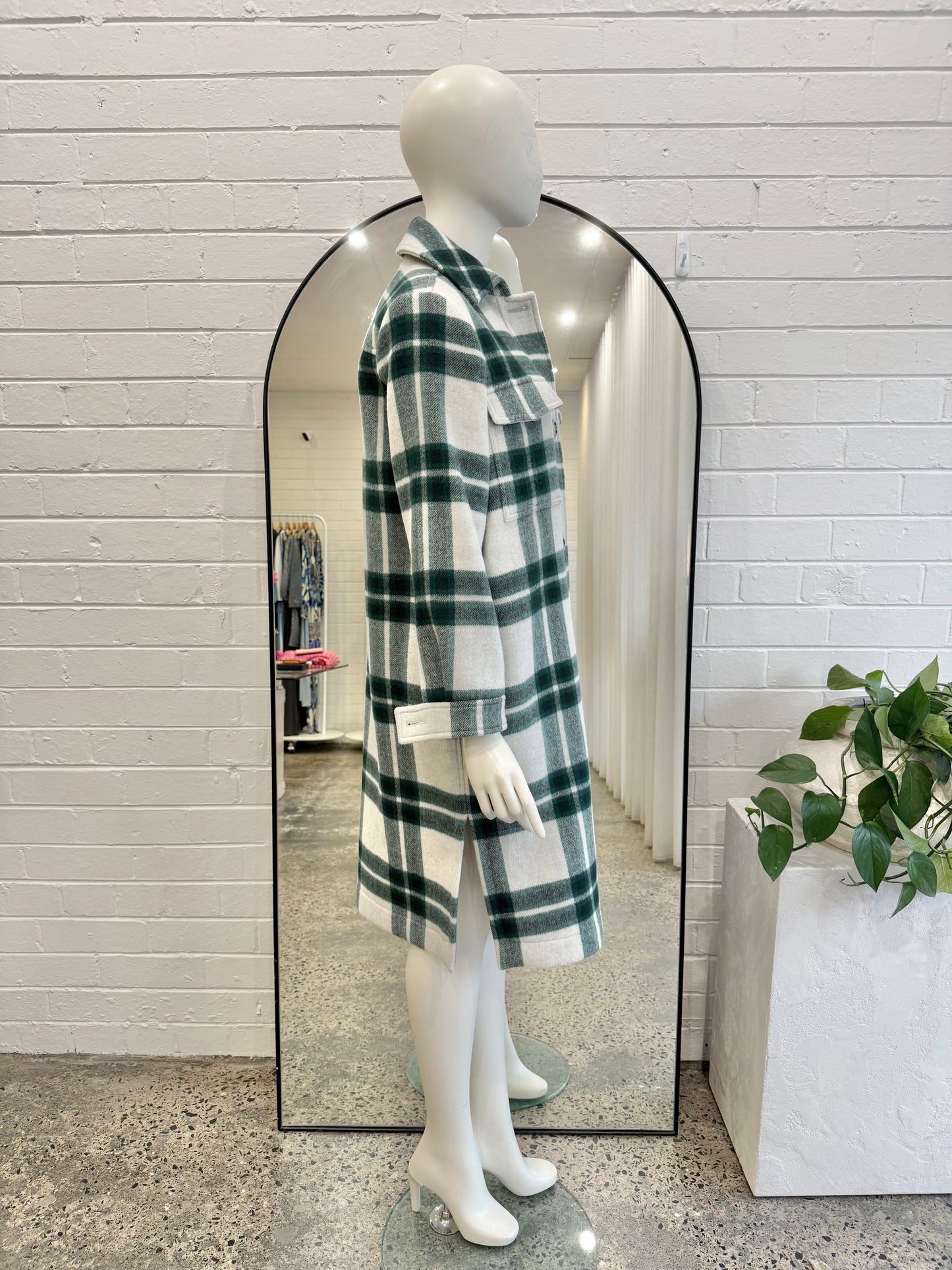 Country Road Dark Spruce Pocket Detail Check Coat - Size XXS - XS (6 - 8)