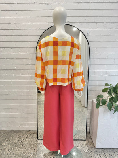 Kuwaii Sunrise Check Top - Size 16