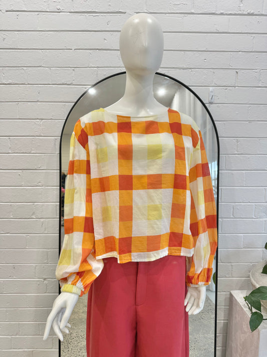 Kuwaii Sunrise Check Top - Size 16