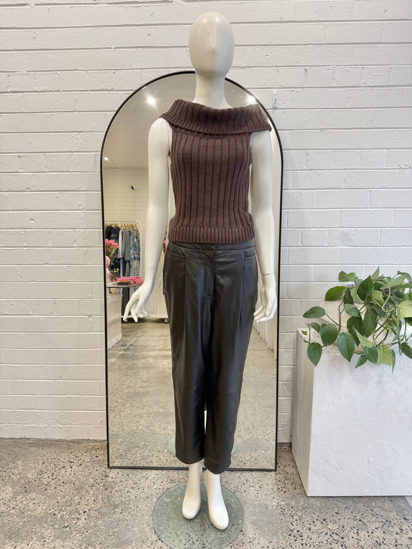Country Road Black Tailored Leather Pant - Size 10