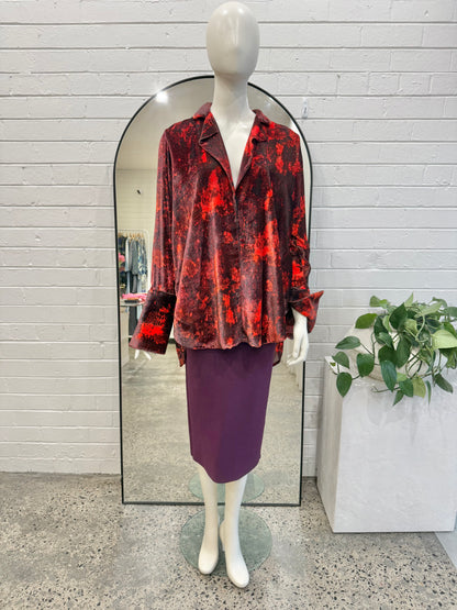 Ellery Red and Black Snake Print Velour Shirt - Size 10