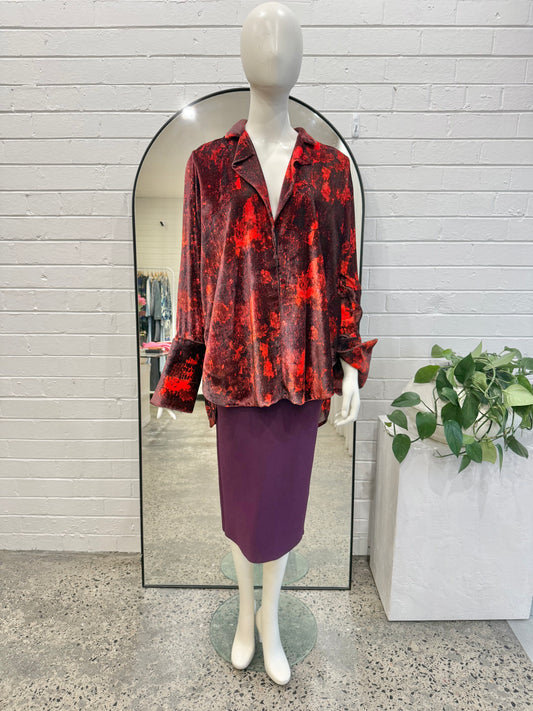 Ellery Red and Black Snake Print Velour Shirt - Size 10