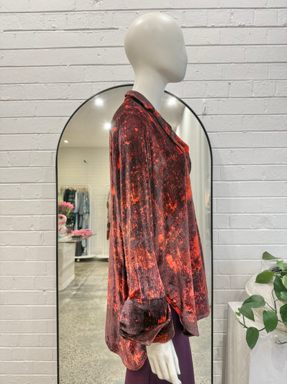 Ellery Red and Black Snake Print Velour Shirt - Size 10