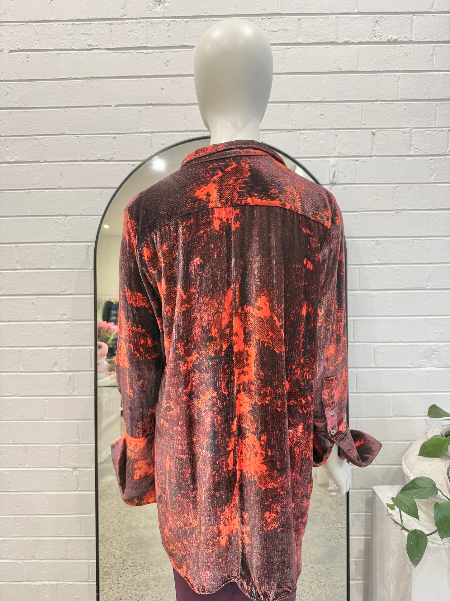 Ellery Red and Black Snake Print Velour Shirt - Size 10
