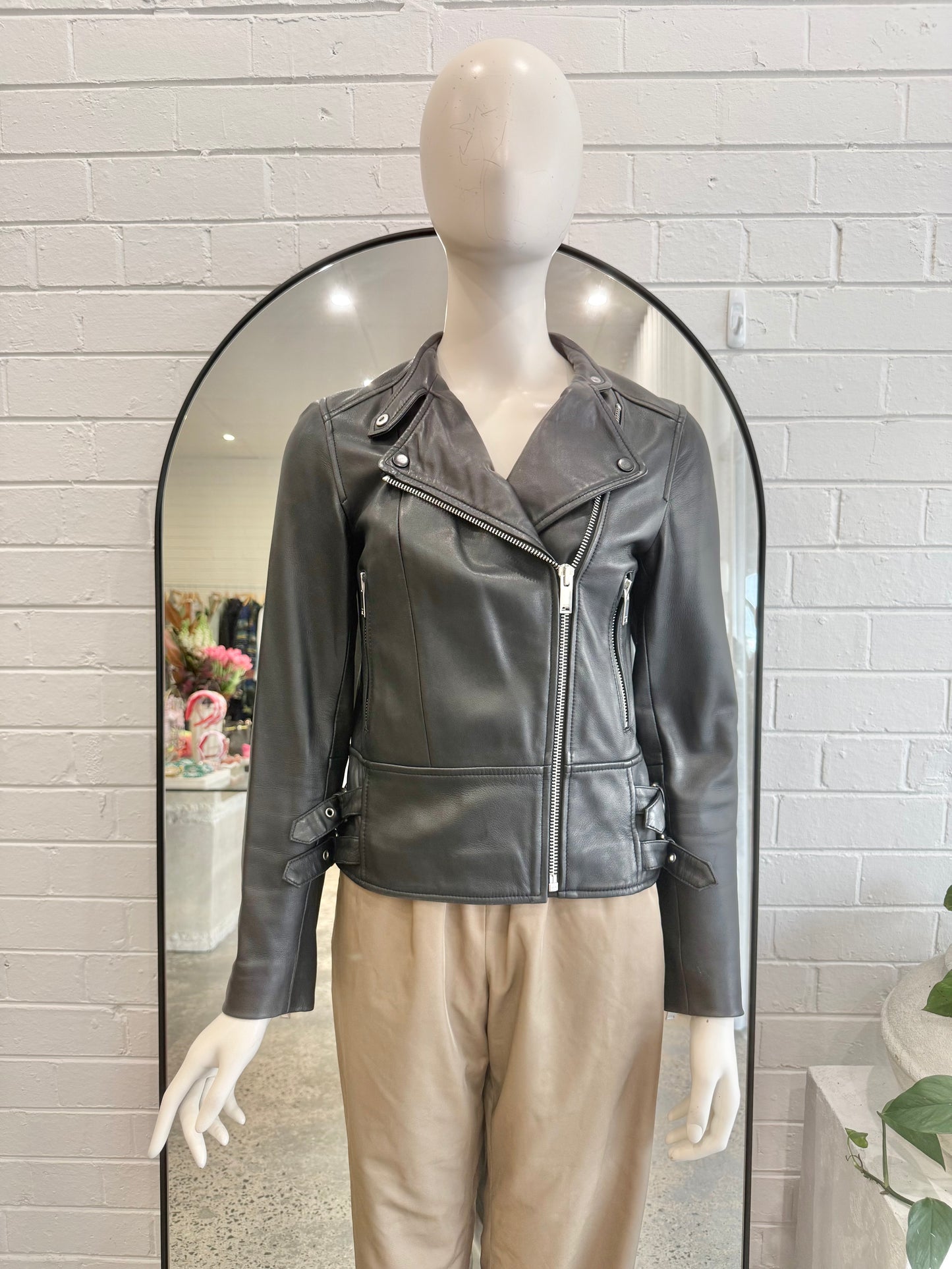 Reiss Black Leather Jacket - Size 8