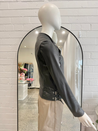 Reiss Black Leather Jacket - Size 8