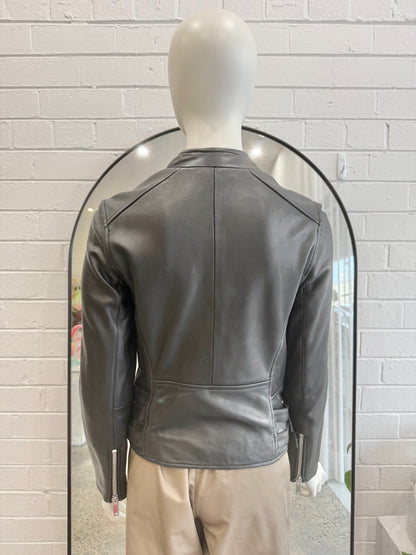 Reiss Black Leather Jacket - Size 8