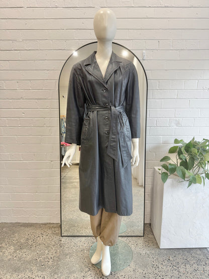 Vintage Espagna Black Leather Trench Coat - Size 36 (6 - 8)