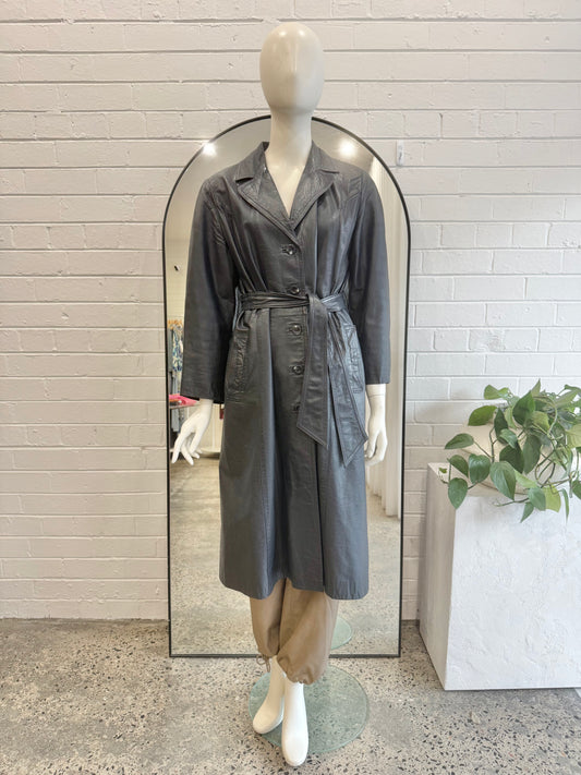 Vintage Espagna Black Leather Trench Coat - Size 36 (6 - 8)