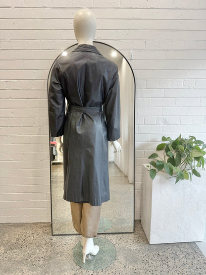 Vintage Espagna Black Leather Trench Coat - Size 36 (6 - 8)