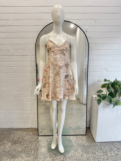 Zimmermann Bowerbird Floral Linen Mini Dress - Size 1 (8)