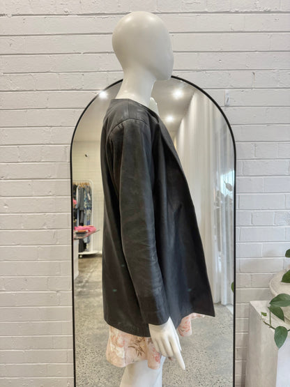 Vintage Rahman Black Leather Jacket  - Size 10