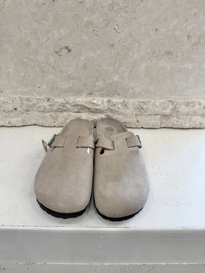 Genuins Taupe Riva Velour Clogs - Size 40