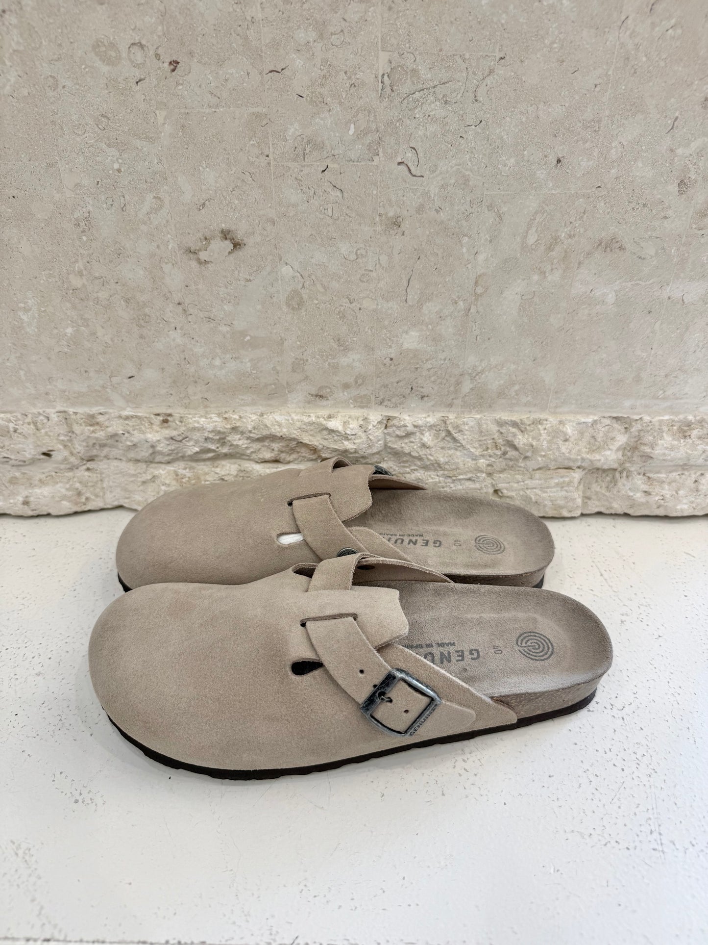 Genuins Taupe Riva Velour Clogs - Size 40