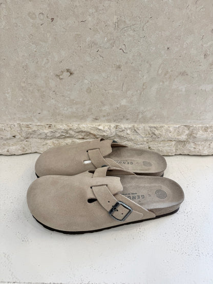 Genuins Taupe Riva Velour Clogs - Size 40