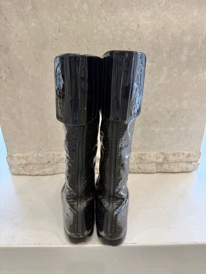Vintage Prada Patent Leather Croc Embossed Boots - Size 40