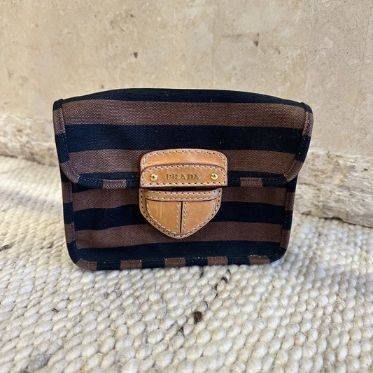 PRADA Canvas Canapa Righe Striped Shoulder Bag - Tobacco