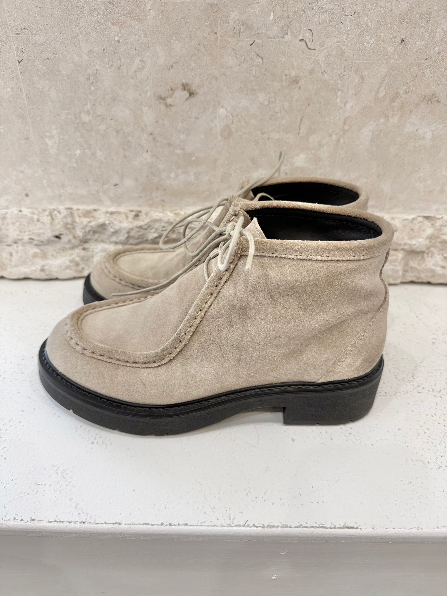 Cos Beige Lace Up Suede Ankle Boots - Size 38