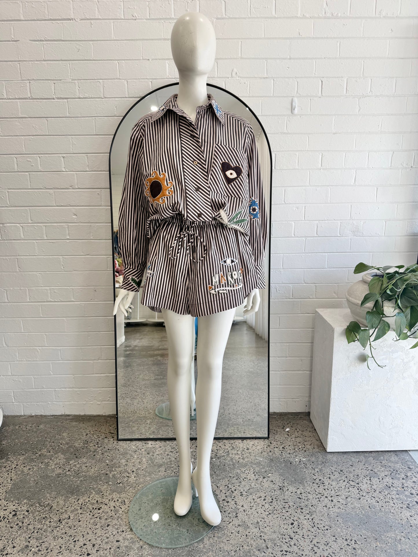 Alemais Chocolate Sirocco Embroidered Shirt and Short Set - Size 8