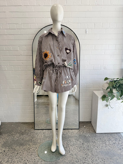 Alemais Chocolate Sirocco Embroidered Shirt and Short Set - Size 8