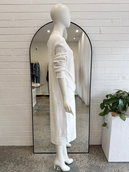 Scanlan Theodore White Ribbed Belted Midi Dress - Size M (10 - 12)