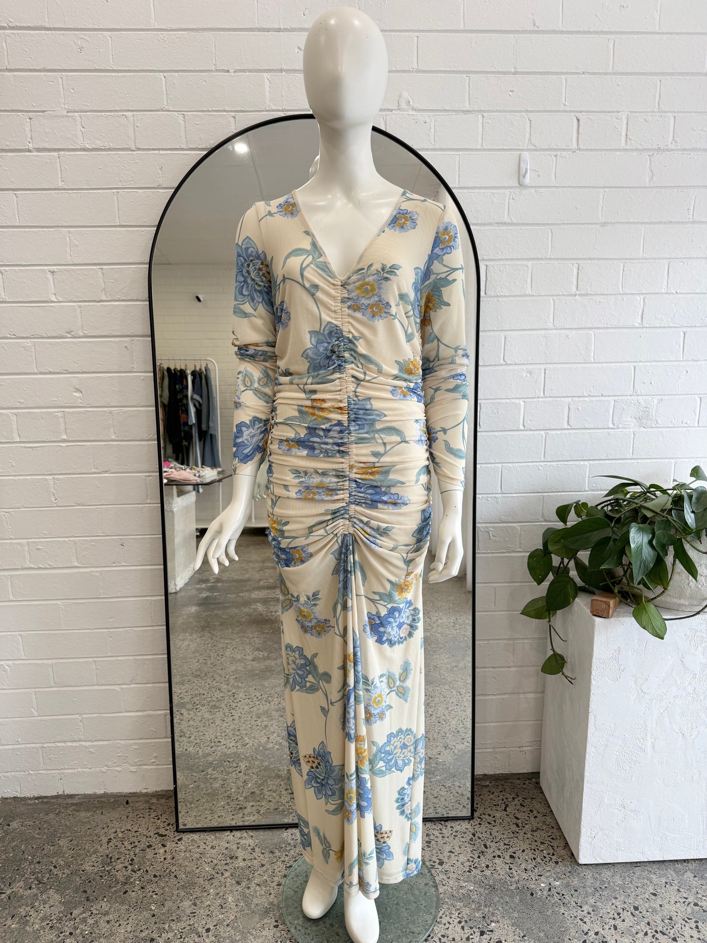 Kivari Cream and Blue Floral Giselle Maxi Dress - Size 14