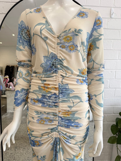 Kivari Cream and Blue Floral Giselle Maxi Dress - Size 14