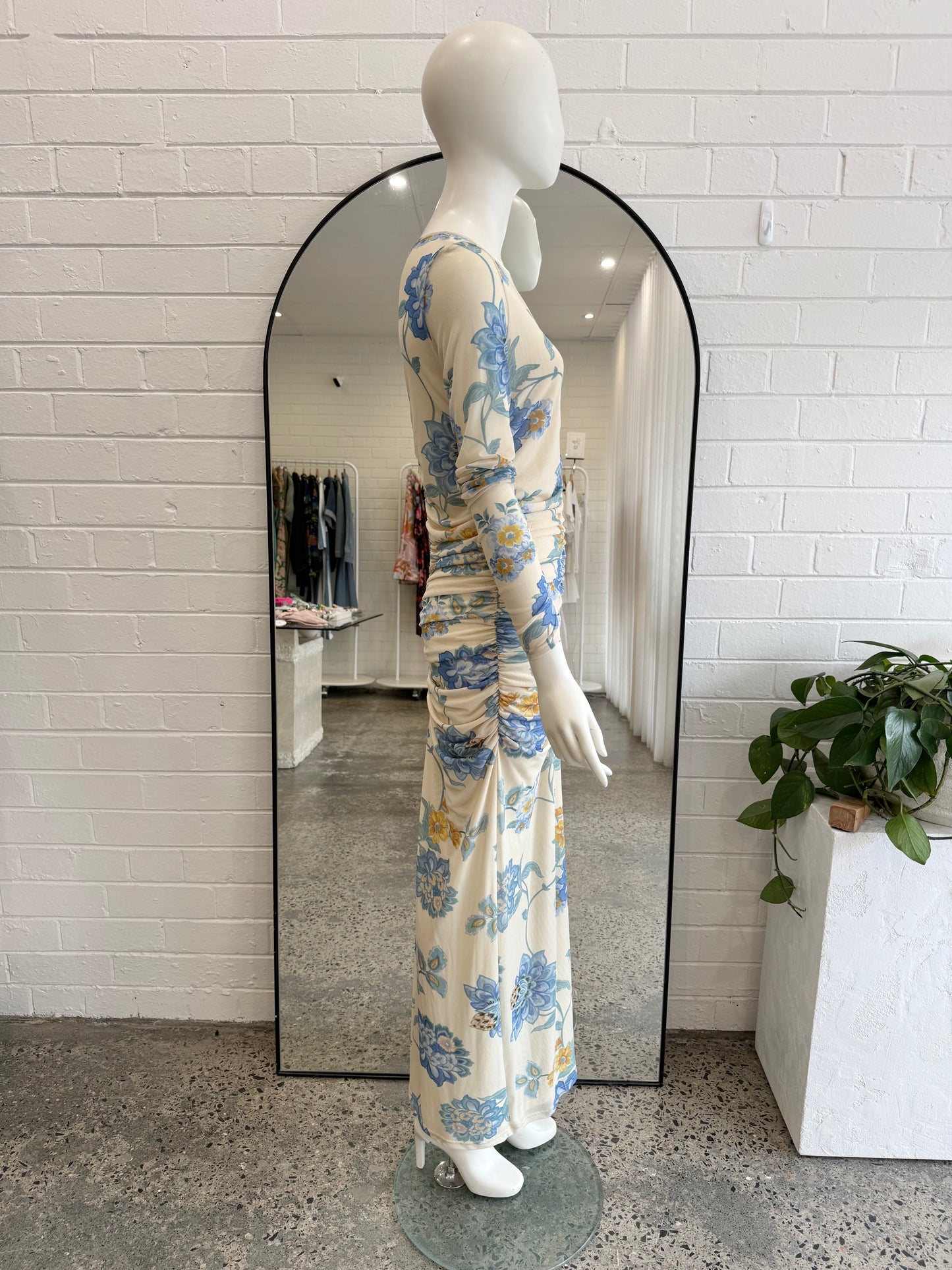 Kivari Cream and Blue Floral Giselle Maxi Dress - Size 14
