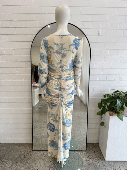 Kivari Cream and Blue Floral Giselle Maxi Dress - Size 14