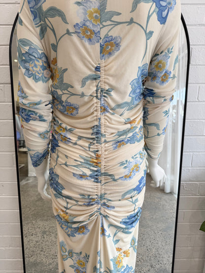 Kivari Cream and Blue Floral Giselle Maxi Dress - Size 14