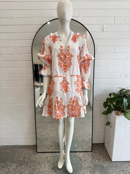 Boteh White Petale Mini Smock Dress - Size 4 (14)