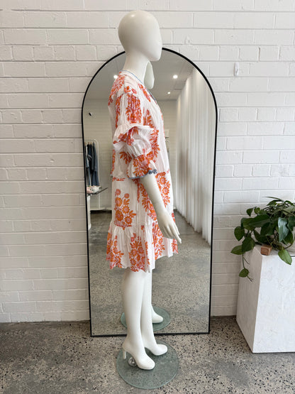 Boteh White Petale Mini Smock Dress - Size 4 (14)