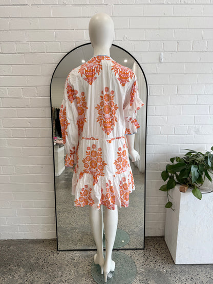 Boteh White Petale Mini Smock Dress - Size 4 (14)