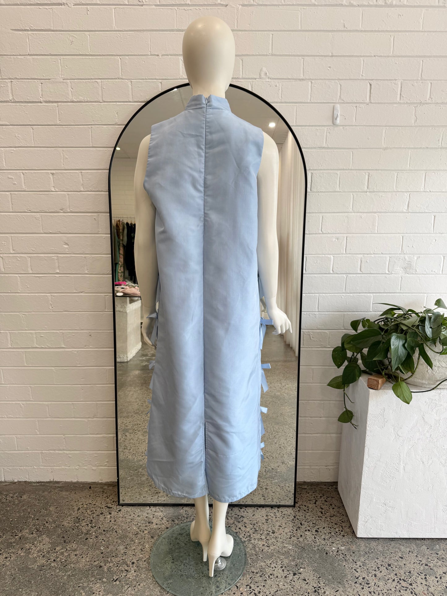 Sister Jane Light Blue Bow Embellished Taffeta Midi Dress - Size M (12 - 14)