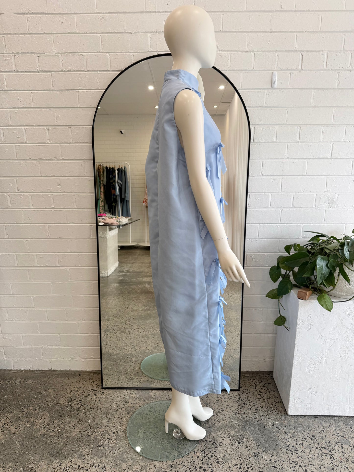 Sister Jane Light Blue Bow Embellished Taffeta Midi Dress - Size M (12 - 14)