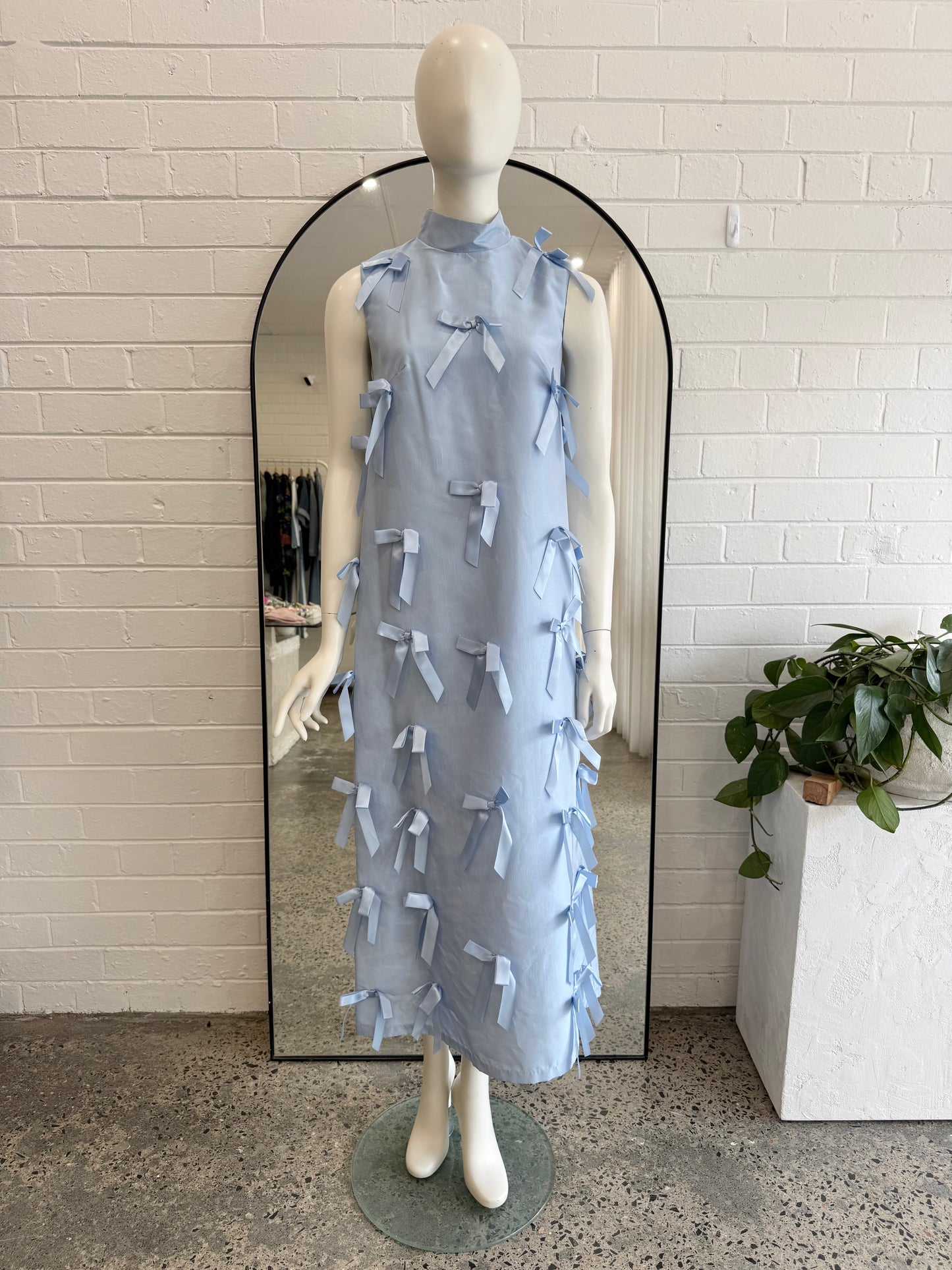 Sister Jane Light Blue Bow Embellished Taffeta Midi Dress - Size M (12 - 14)