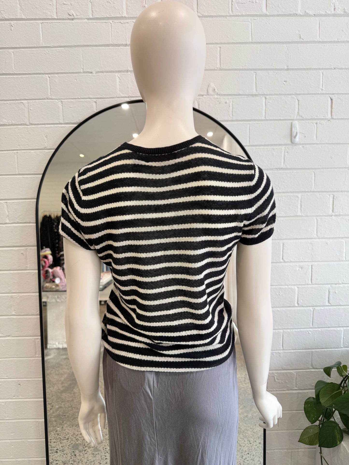 Polo Ralph Lauren Black and Cream Lace Sheer Tee - Size S