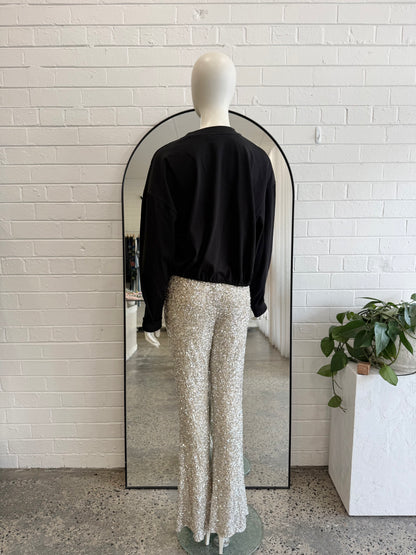 Never Fully Dressed Silver Sequin Flare Trousers - Size 14