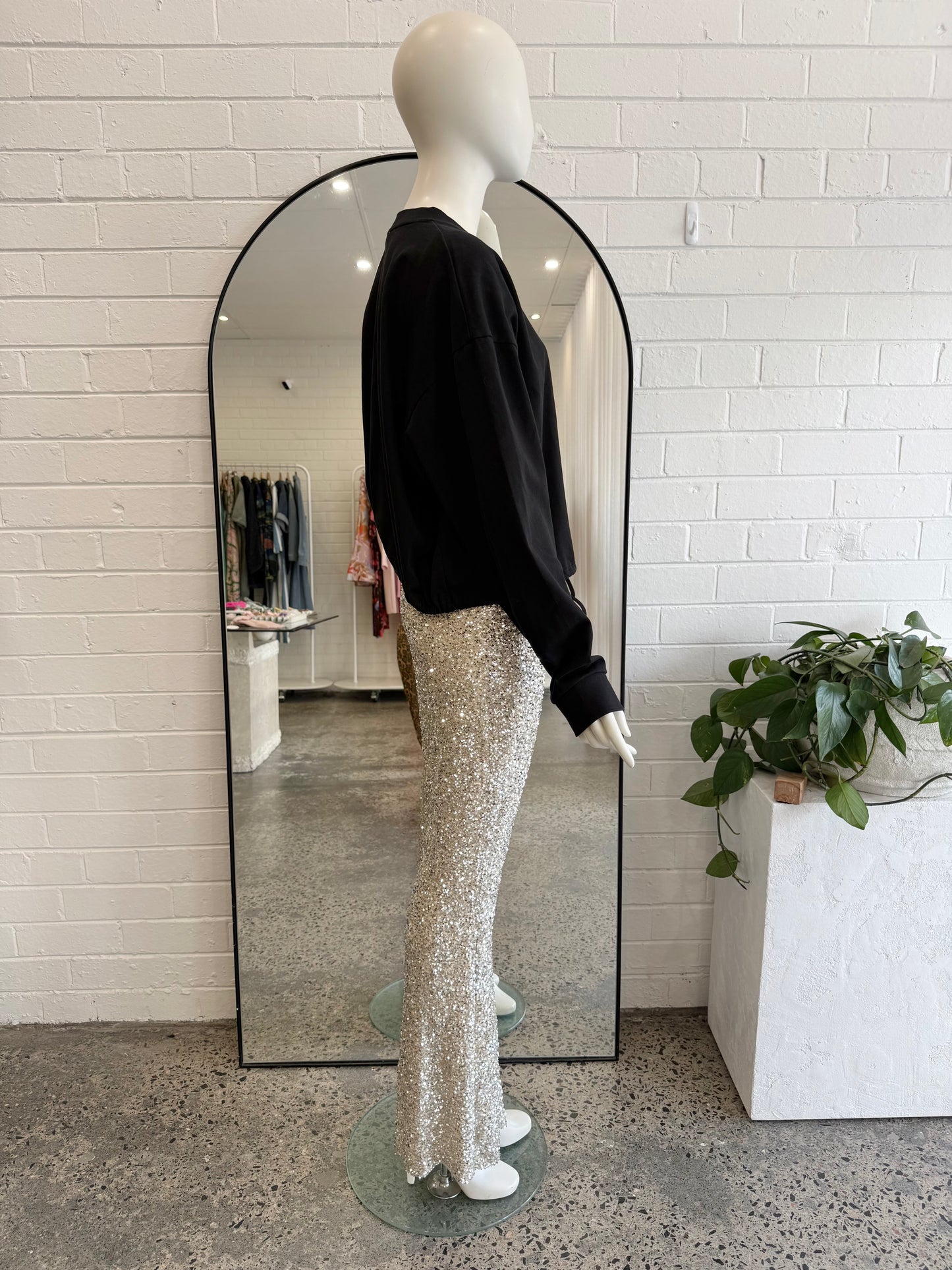 Never Fully Dressed Silver Sequin Flare Trousers - Size 14