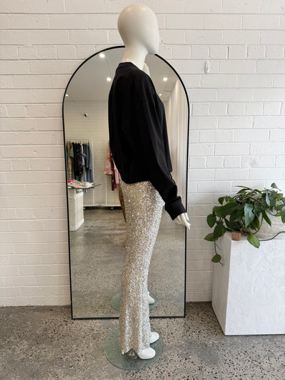 Never Fully Dressed Silver Sequin Flare Trousers - Size 14